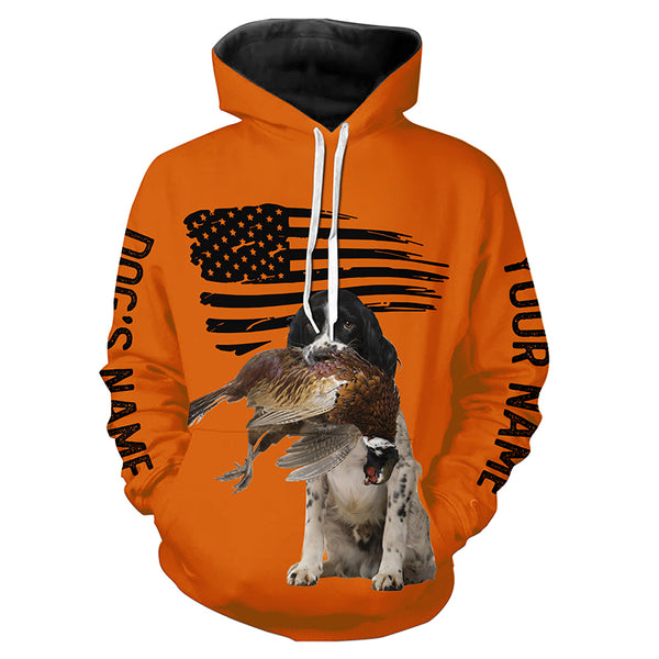 English Springer Spaniel Pheasant Hunting Dog American flag Blaze Orange Shirts for Hunter FSD4475