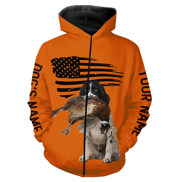 English Springer Spaniel Pheasant Hunting Dog American flag Blaze Orange Shirts for Hunter FSD4475