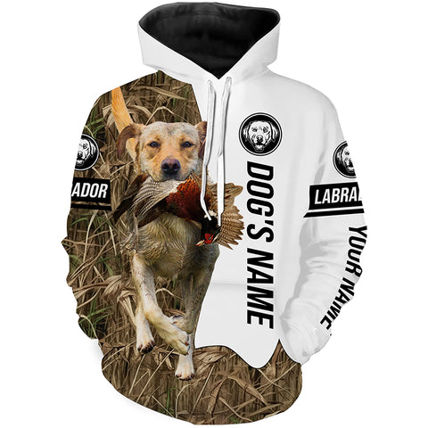 Pheasant Hunting with Yellow Labrador Dog Custom Name Camo Full Printing Shirts, Bird hunting dog FSD2801