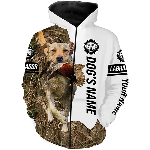 Pheasant Hunting with Yellow Labrador Dog Custom Name Camo Full Printing Shirts, Bird hunting dog FSD2801