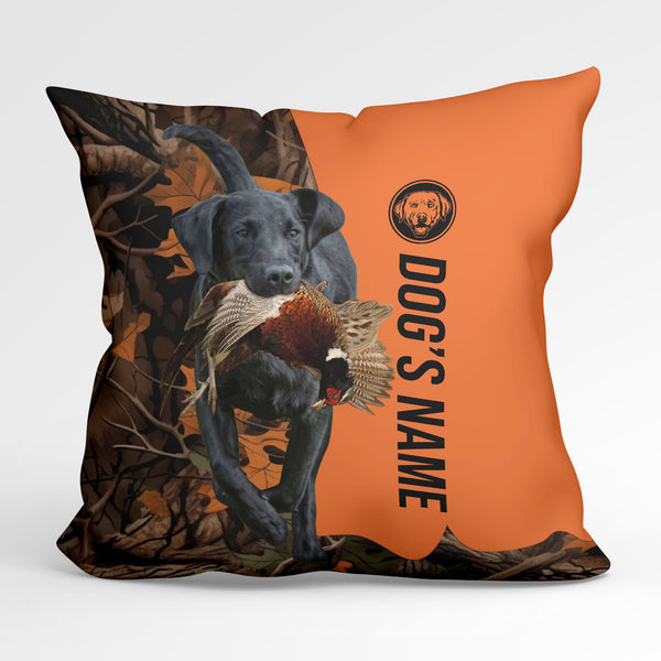 Black Labrador Retriever Duck Pheasant Hunting Custom Dog's Name Pillow, Hunting dog Pillows FSD4379