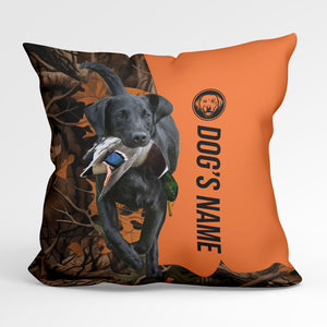 Black Labrador Retriever Duck Pheasant Hunting Custom Dog's Name Pillow, Hunting dog Pillows FSD4379