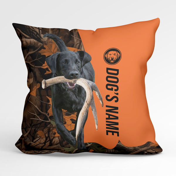 Black Labrador Retriever Duck Pheasant Hunting Custom Dog's Name Pillow, Hunting dog Pillows FSD4379