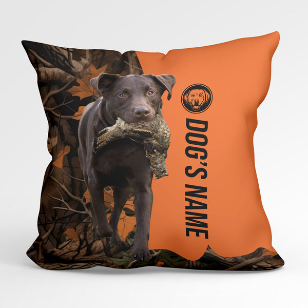 Chocolate Labrador Retriever Duck/Pheasant Hunting Custom Dog's Name Pillow, Hunting dog Pillows FSD4383