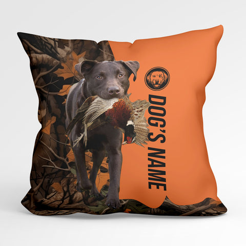 Chocolate Labrador Retriever Duck/Pheasant Hunting Custom Dog's Name Pillow, Hunting dog Pillows FSD4383