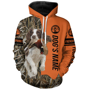 French Spaniel Duck Pheasant Bird Hunting Dog Customized Name all over printed Shirts FSD4263