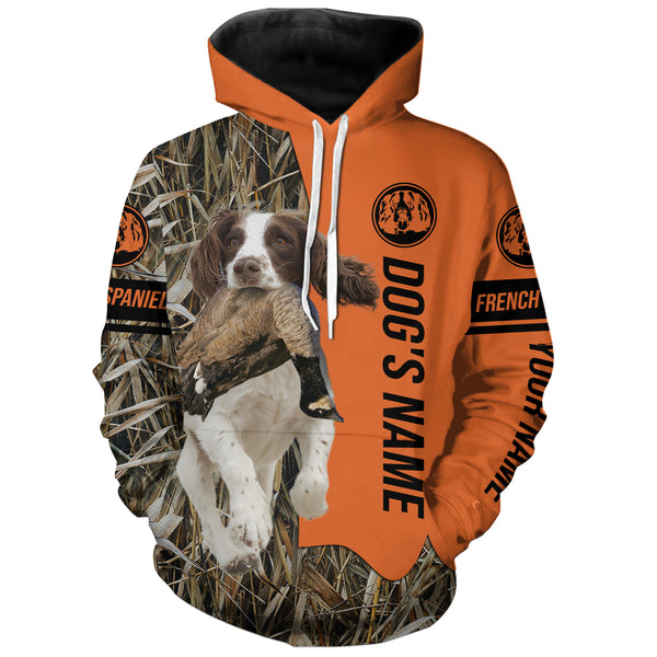 French Spaniel Duck Pheasant Bird Hunting Dog Customized Name all over printed Shirts FSD4263