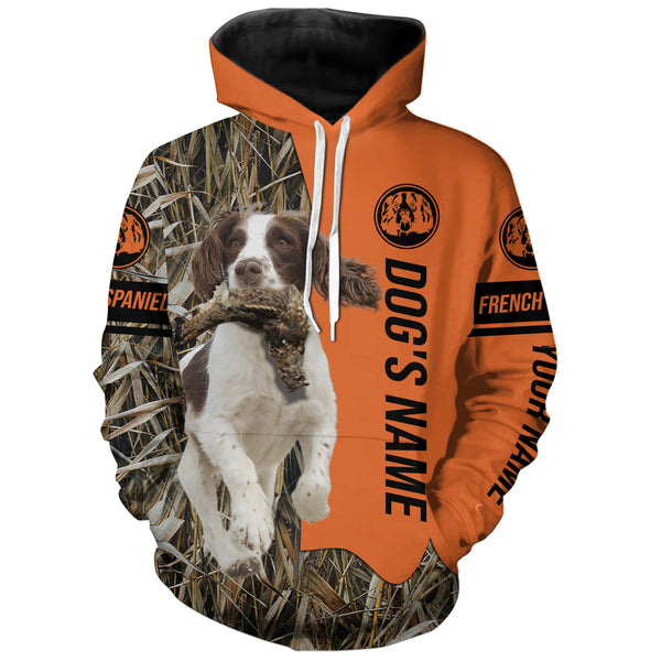 French Spaniel Duck Pheasant Bird Hunting Dog Customized Name all over printed Shirts FSD4263