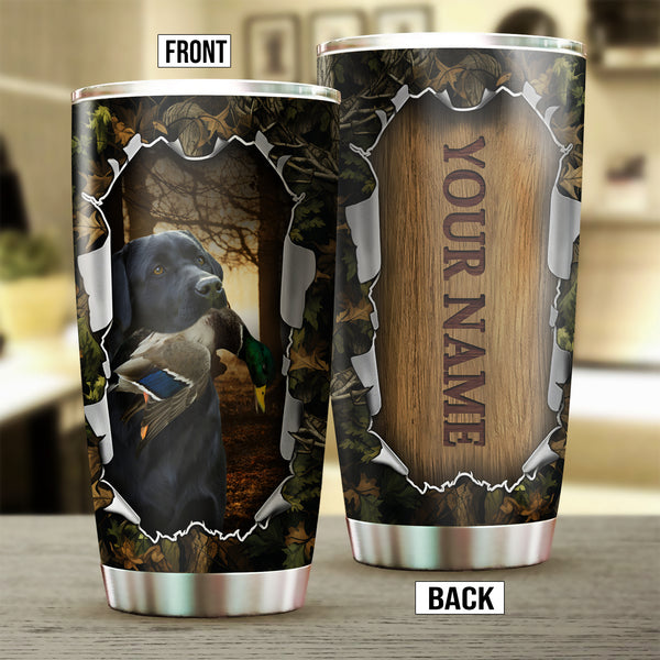 Black Labrador Retriever Bird Hunting Dog Custom Name Stainless steel Tumbler Cup FSD4457