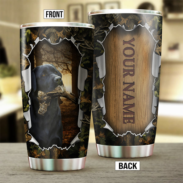 Black Labrador Retriever Bird Hunting Dog Custom Name Stainless steel Tumbler Cup FSD4457