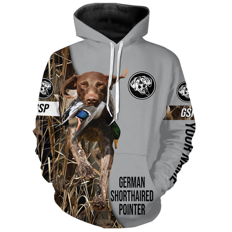 German Shorthaired Pointer Duck Hunting with Dog Custom Name Waterfowl Camo Shirts for Duck Hunter FSD4480