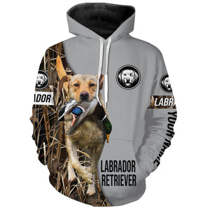 Yellow Labrador Retriever Duck Hunting with Dog Custom Name Waterfowl Camo Shirts for Duck Hunter FSD4482