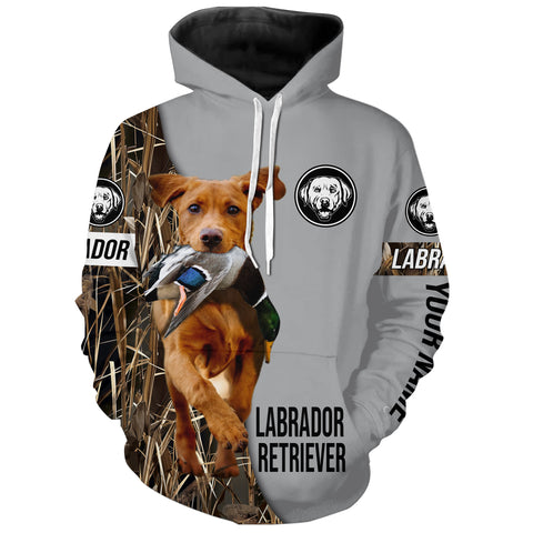 Fox Red Labrador Retriever Duck Hunting with Dog Custom Name Waterfowl Camo Shirts for Duck Hunter FSD4485