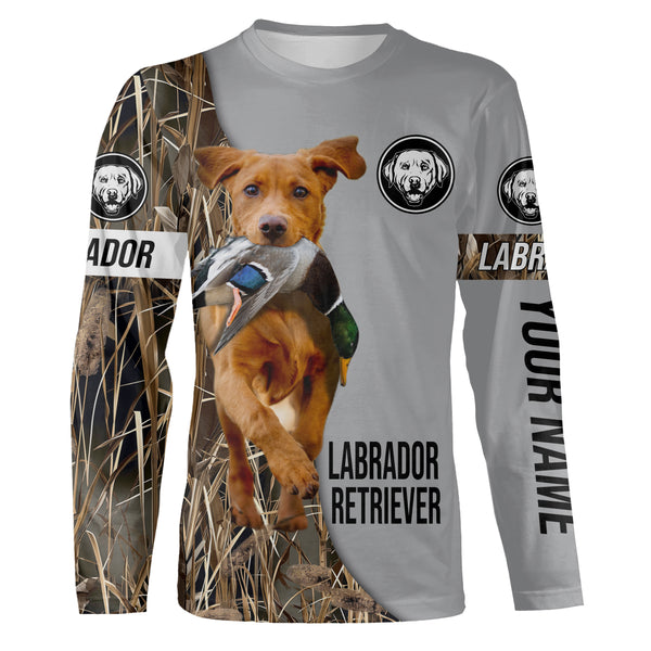 Fox Red Labrador Retriever Duck Hunting with Dog Custom Name Waterfowl Camo Shirts for Duck Hunter FSD4485