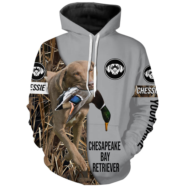 Chesapeake Bay Retriever Duck Hunting with Dog Custom Name Waterfowl Camo Shirts for Duck Hunter FSD4487