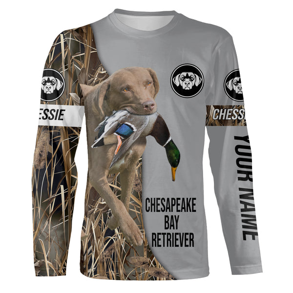 Chesapeake Bay Retriever Duck Hunting with Dog Custom Name Waterfowl Camo Shirts for Duck Hunter FSD4487