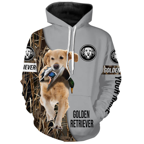 Golden Retriever Duck Hunting with Dog Custom Name Waterfowl Camo Shirts for Duck Hunter FSD4490