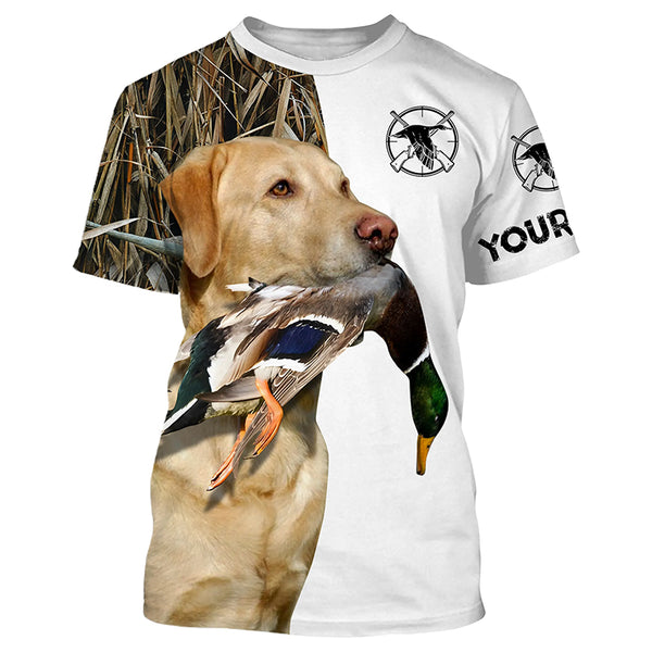 Duck Hunting With Dog Yellow Labrador Retriever Custom Name 3D All Over Print Shirt, Hoodie Personalized Hunting Gifts FSD1861