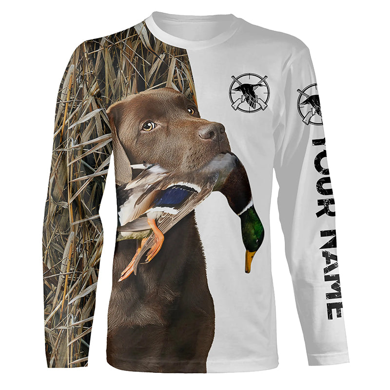 Duck Hunting With Dog Chocolate Labrador Retriever Custom Name 3D All Over Print Shirt Hoodie Personalized Hunting Gifts FSD1862