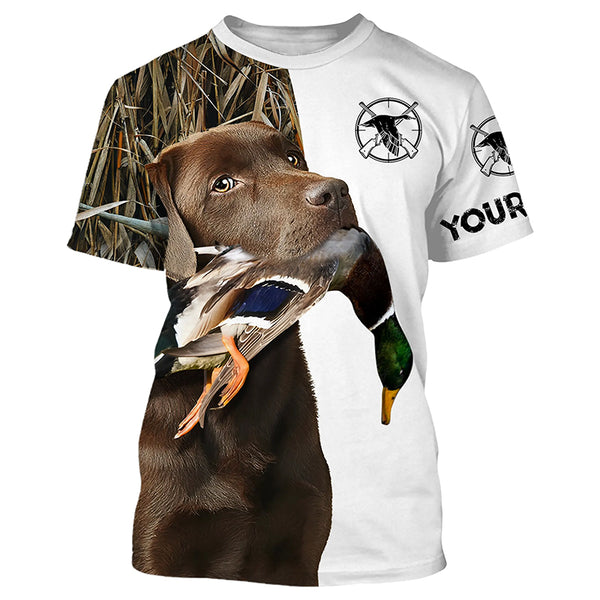 Duck Hunting With Dog Chocolate Labrador Retriever Custom Name 3D All Over Print Shirt Hoodie Personalized Hunting Gifts FSD1862