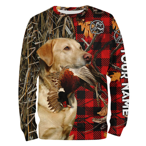 Yellow Labrador Retriever Hunting Dog Red Plaid Fall Camo Custom Name all over printing Shirts FSD4227