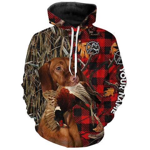 Vizsla Hunting Dog Red Plaid Fall Camo Custom Name all over printing Shirts, Vizsla Hunting Dog Gifts FSD4229