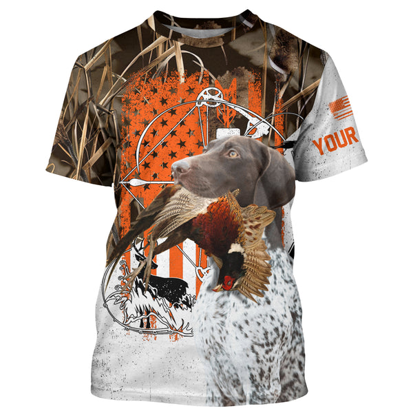 Hunting American flag with GSP German Shorthaired Pointer Dog Custom Name all over print shirts FSD4437