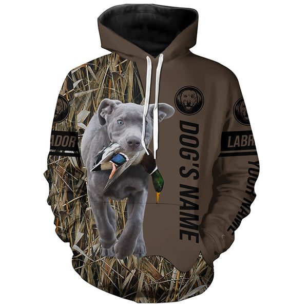 Silver Labrador Retriever Hunting dog customized Name Shirt, camo and brown color FSD4678