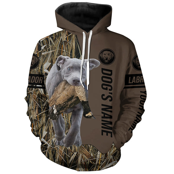 Silver Labrador Retriever Hunting dog customized Name Shirt, camo and brown color FSD4678