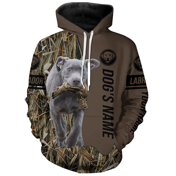 Silver Labrador Retriever Hunting dog customized Name Shirt, camo and brown color FSD4678