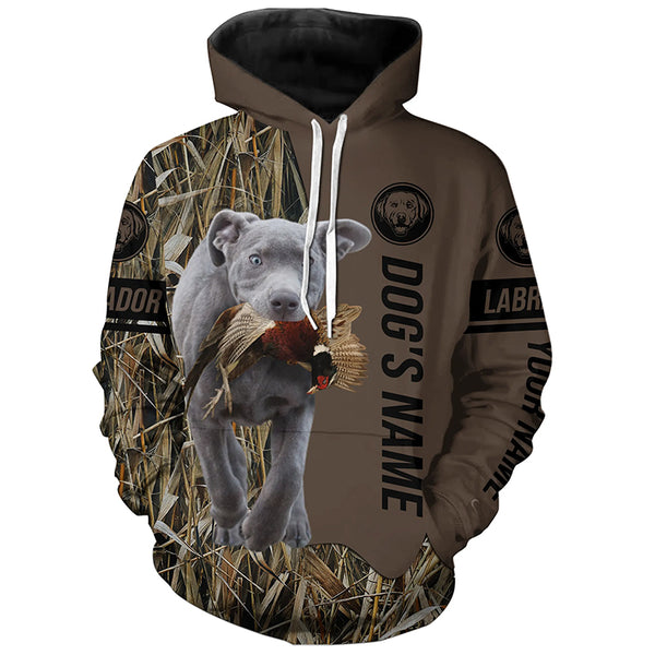 Silver Labrador Retriever Hunting dog customized Name Shirt, camo and brown color FSD4678