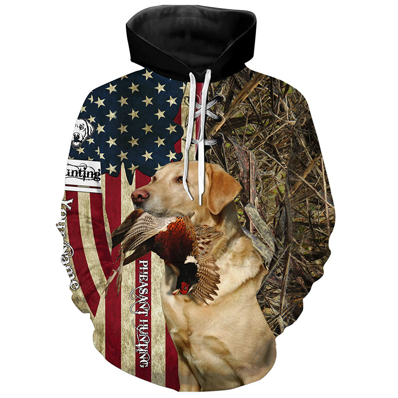 Yellow Labrador Retriever Hunting Bird Dog Pheasant Hunter American flag full printing shirt, Hoodie FSD3246