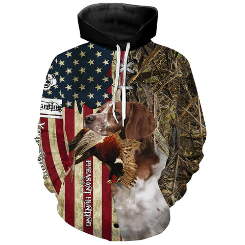 Brittany Hunting Bird Dog Pheasant Hunter American flag full printing shirt, Hoodie FSD3248