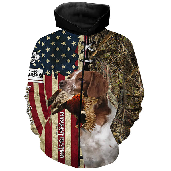 Brittany Hunting Bird Dog Pheasant Hunter American flag full printing shirt, Hoodie FSD3248
