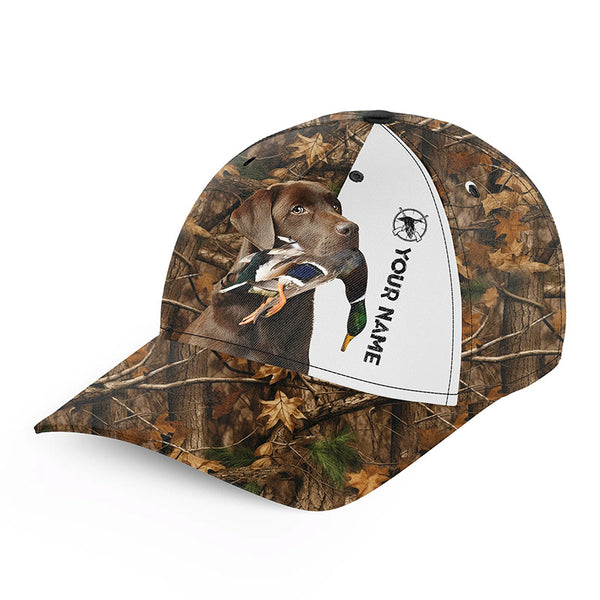 Duck hunting with Dog Chocolate Labrador Retriever 3D camo Custom Name hunting hat Adjustable Unisex hunting Baseball hat FSD2636