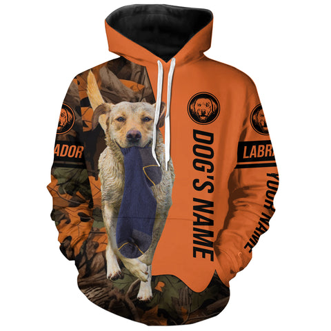 Yellow Labrador Retriever holding a sock in mouth Custom Name All over print Hoodie, Gifts for Dog lover FSD4367