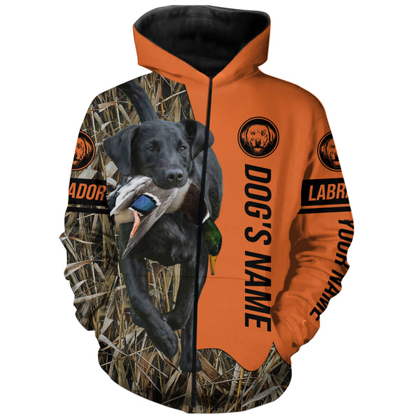 Black Labrador Retriever Hunting Dog Customized Name Zip Up Hoodie Shirt FSD4074