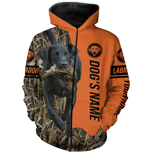 Black Labrador Retriever Hunting Dog Customized Name Zip Up Hoodie Shirt FSD4074