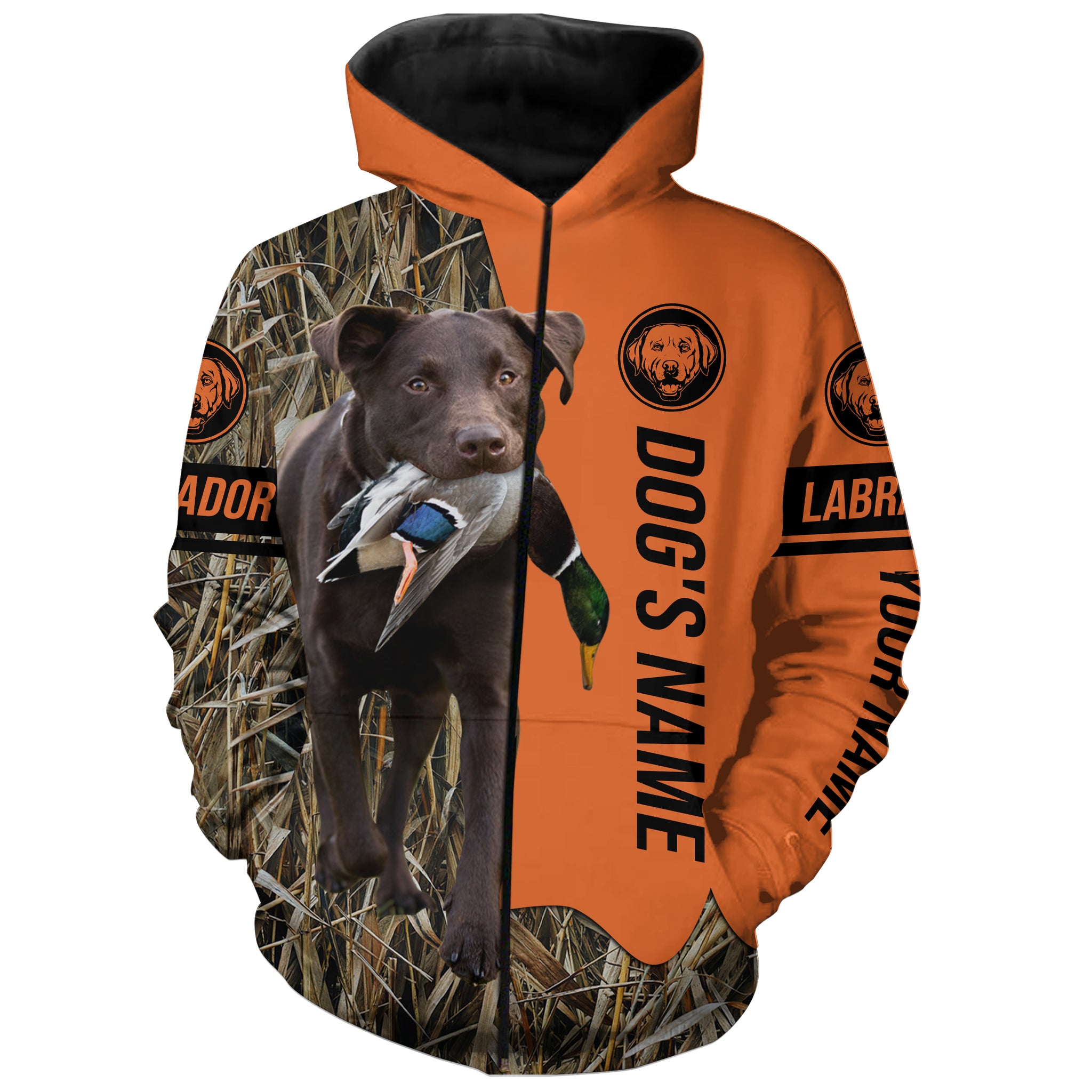 Chocolate Labrador Retriever Hunting Dog Customized Name Zip Up Hoodie Shirt FSD4076