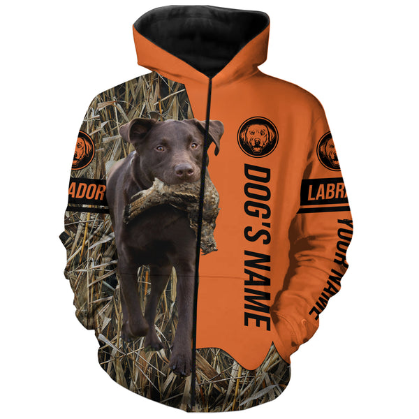 Chocolate Labrador Retriever Hunting Dog Customized Name Zip Up Hoodie Shirt FSD4076