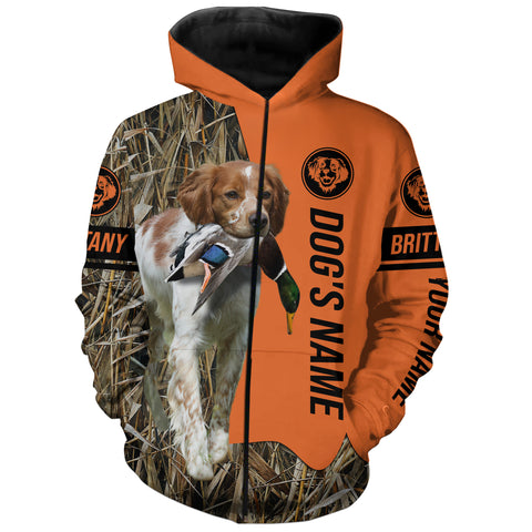 Brittany Hunting Dog Customized Name Zip Up Hoodie Shirt FSD4077