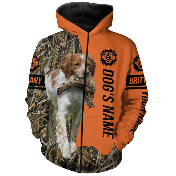 Brittany Hunting Dog Customized Name Zip Up Hoodie Shirt FSD4077