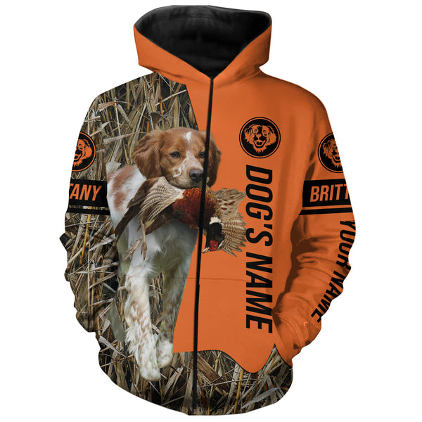 Brittany Hunting Dog Customized Name Zip Up Hoodie Shirt FSD4077