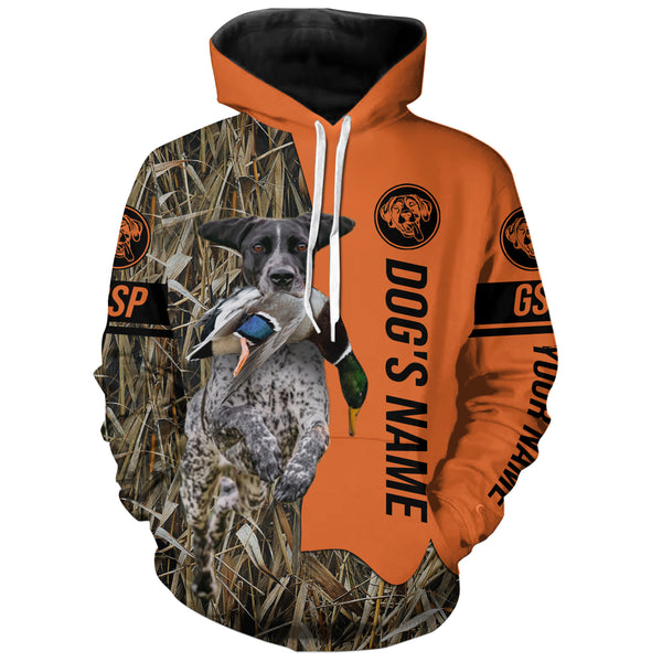 Black and white GSP Hunting Dog Duck Pheasant Hunting custom Name all over printed Shirt, Hunting Gift FSD4280