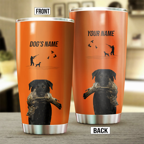 Black Labrador Retriever Hunting Dog Custom names Orange Stainless Steel Tumbler Cup FSD4420