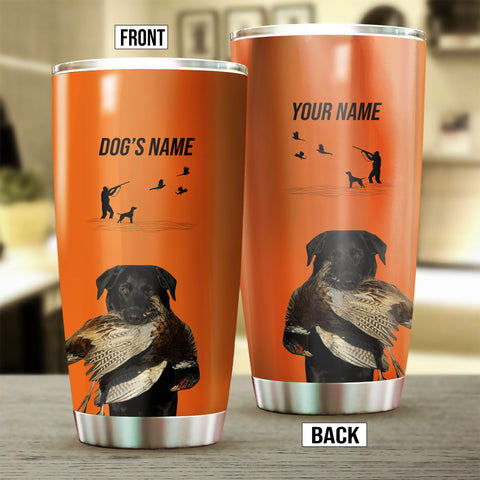 Black Labrador Retriever Hunting Dog Custom names Orange Stainless Steel Tumbler Cup FSD4420