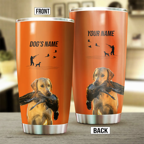 Yellow Labrador Retriever Hunting Dog Custom names Orange Stainless Steel Tumbler Cup FSD4421