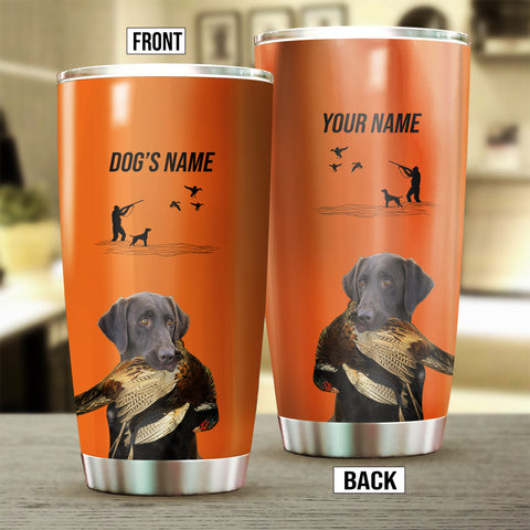 Chocolate Labrador Retriever Hunting Dog Custom names Orange Stainless Steel Tumbler Cup FSD4422