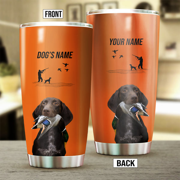 Liver German Shorthaired Pointer Hunting Dog Custom names Orange Stainless Steel Tumbler Cup FSD4423