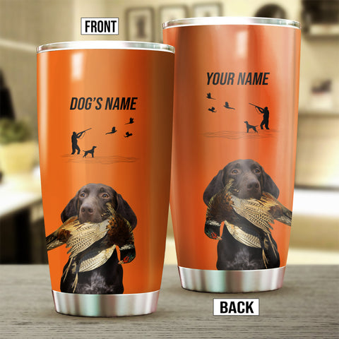Liver German Shorthaired Pointer Hunting Dog Custom names Orange Stainless Steel Tumbler Cup FSD4423